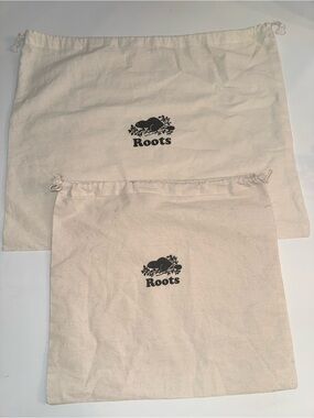 Roots Natural Canvas Drawstring Bags with Black Logo Dust Bags